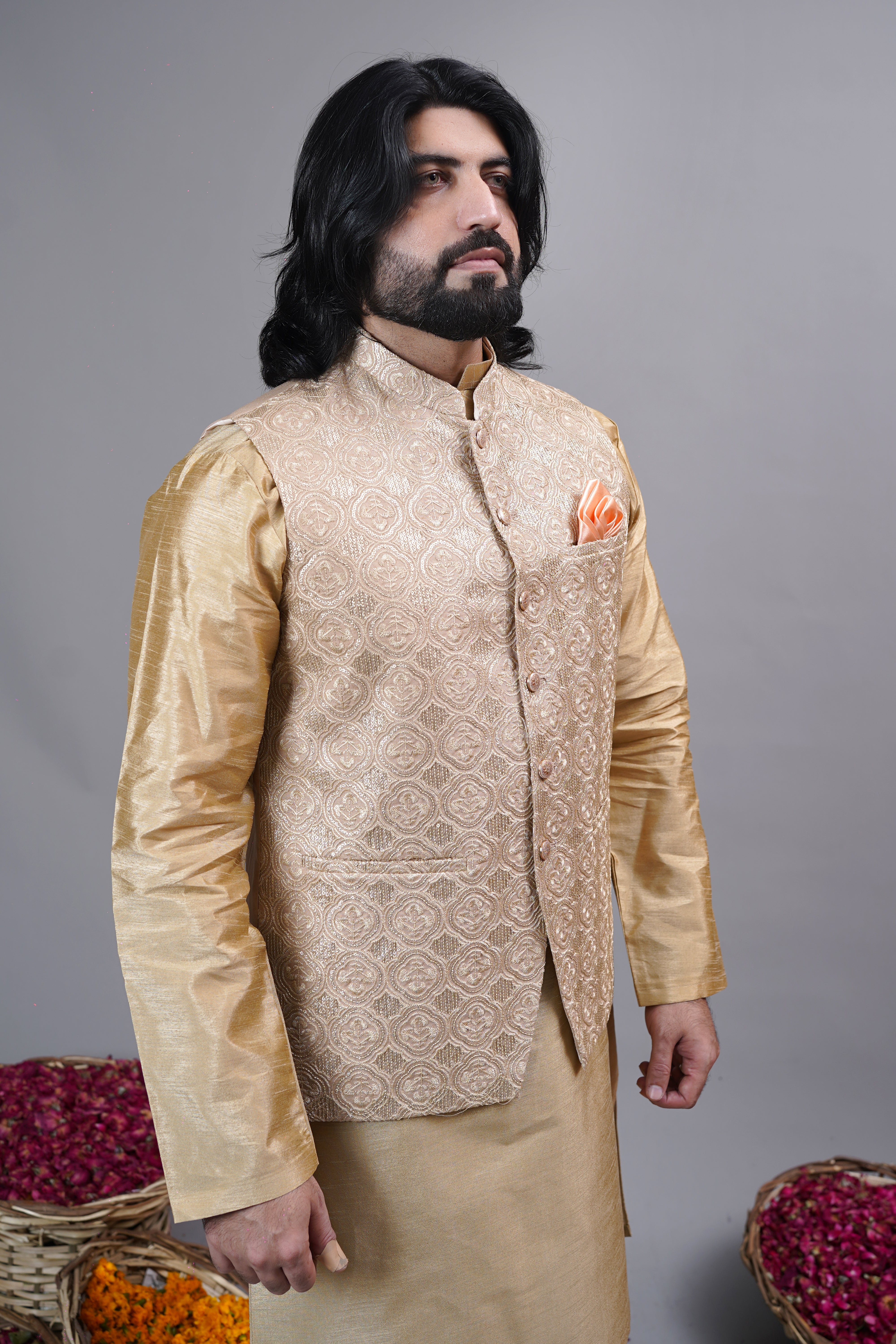 Champagne Gold Embroidered Waistcoat