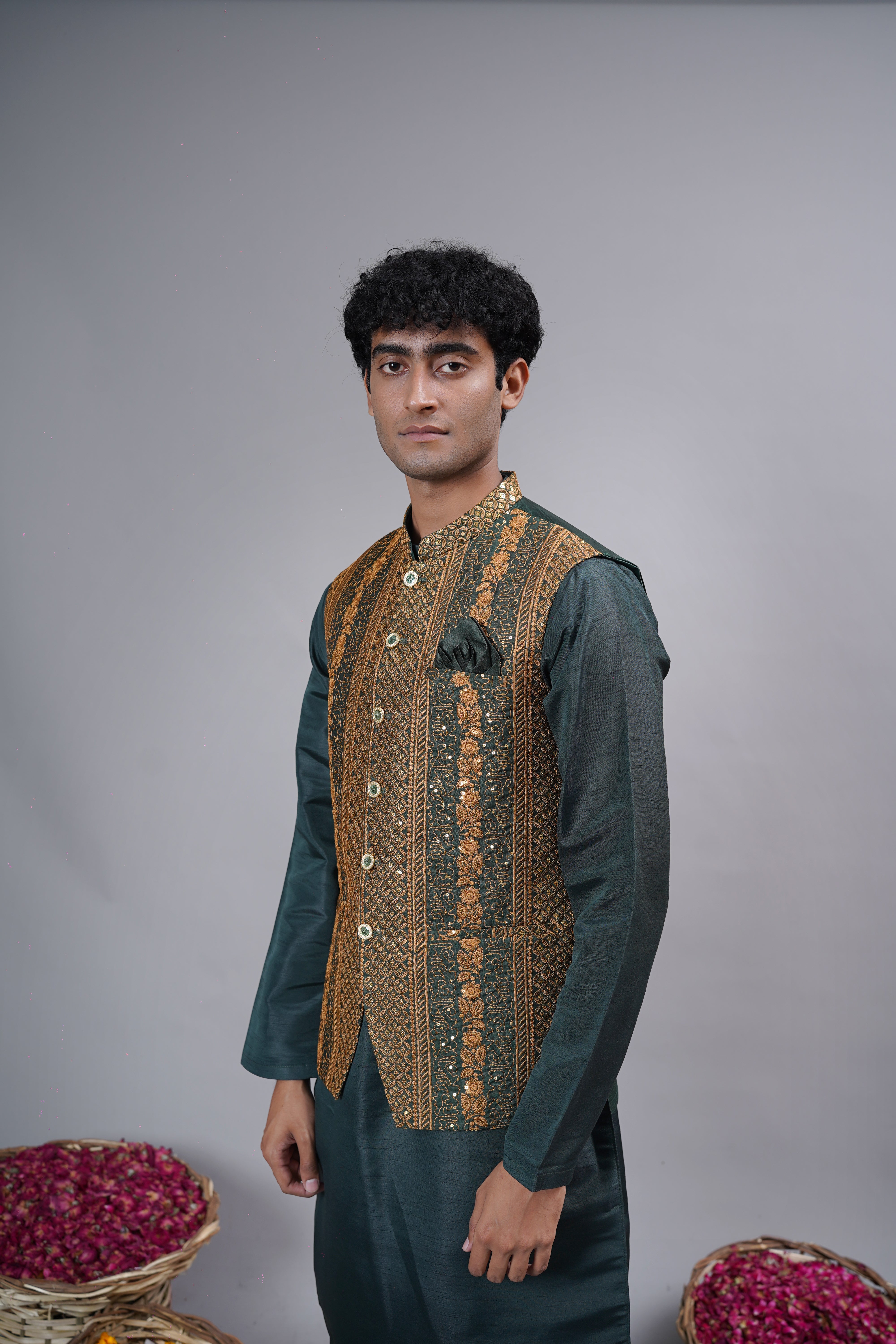 Emerald & Terracotta Contrast Waistcoat