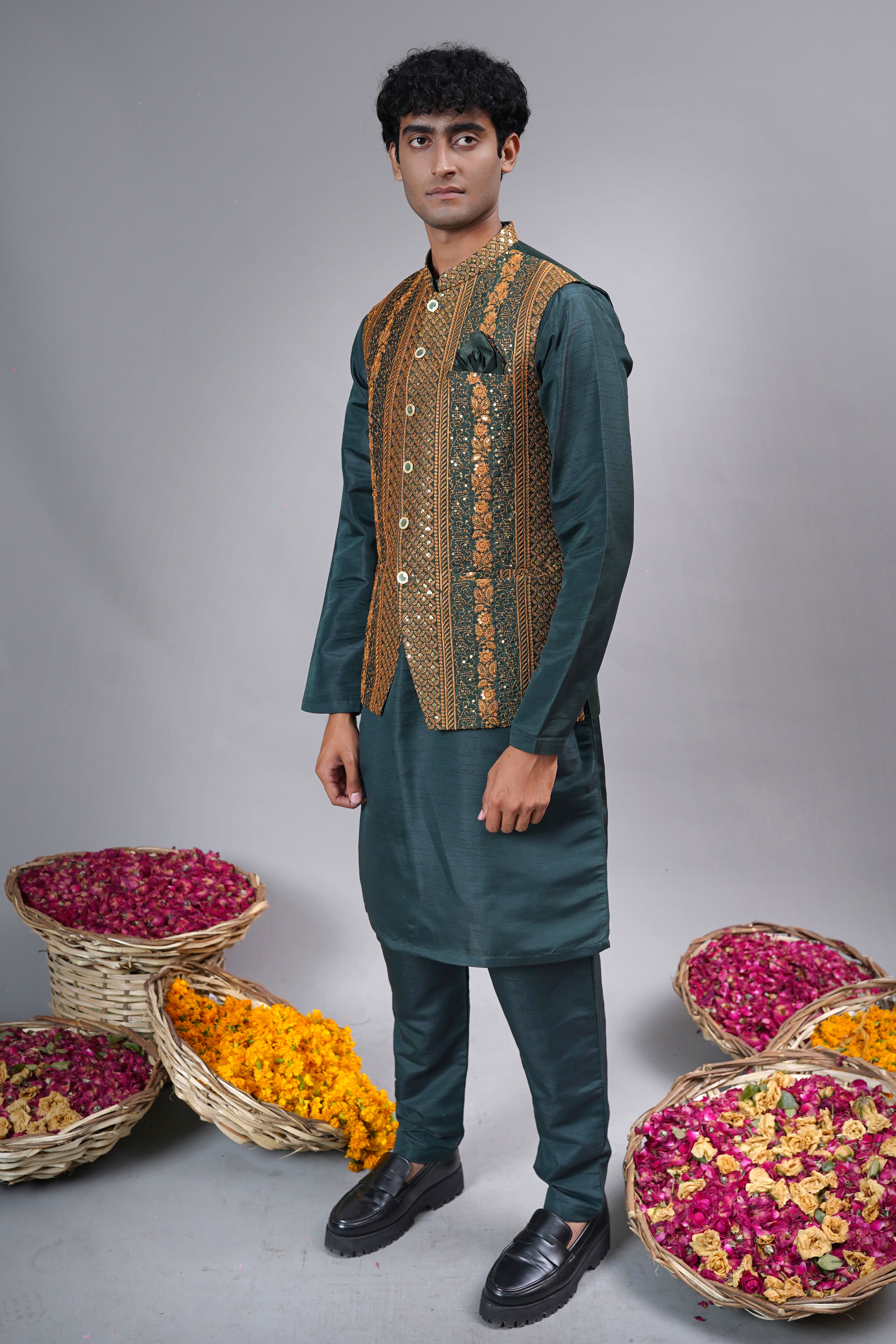 Emerald & Terracotta Contrast Waistcoat
