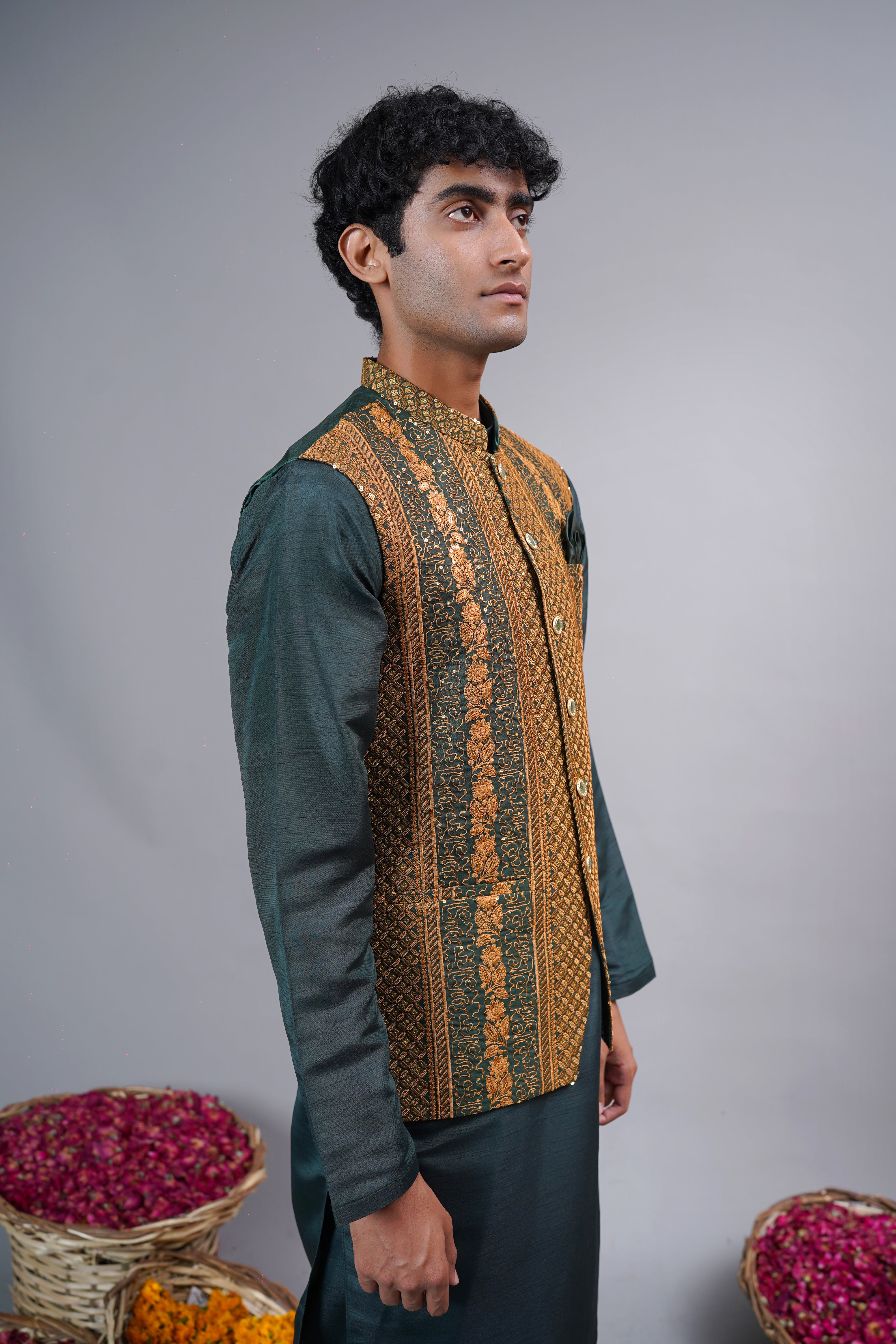 Emerald & Terracotta Contrast Waistcoat